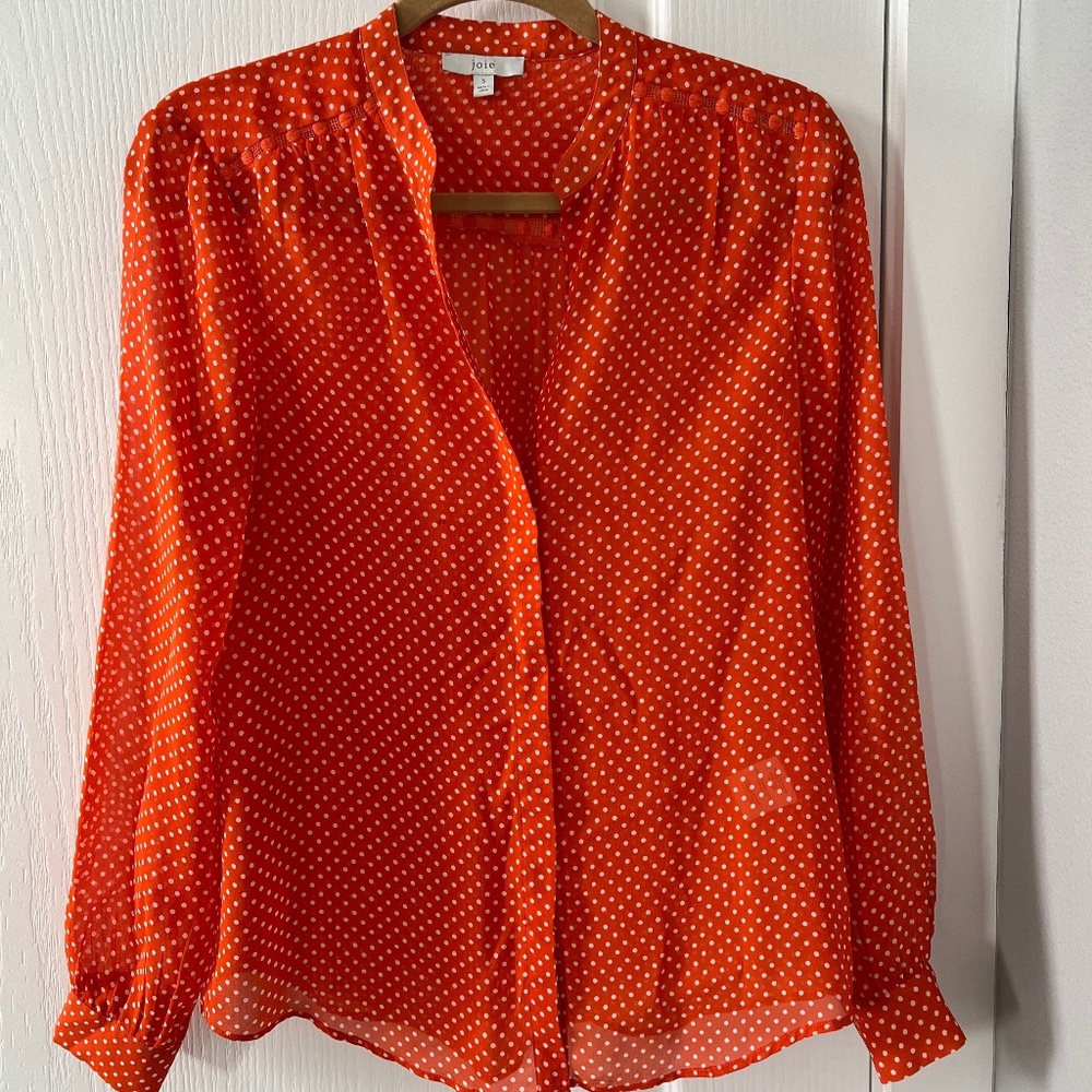 Joie Terracotta Polka Dot Slik Shirt